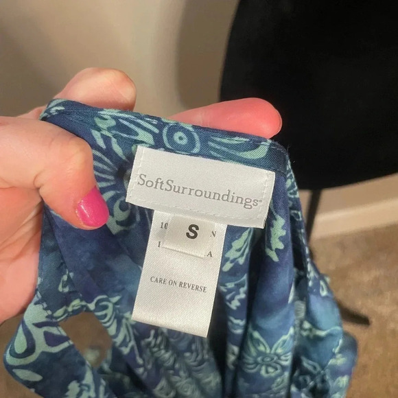 Soft Surroundings Green and Blue Floral Print Cold Shoulder Maxi Dress - Picture 13 of 15